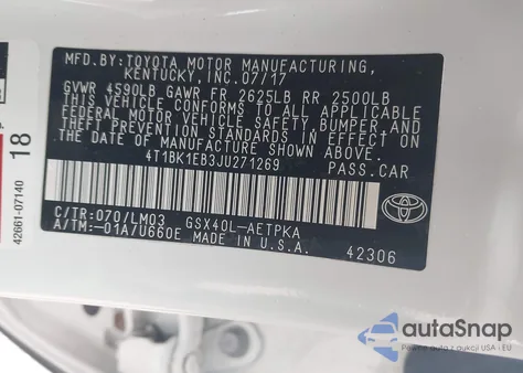 2018 Toyota Avalon Limited from USA, damaged, VIN 4T1BK1EB3JU271269